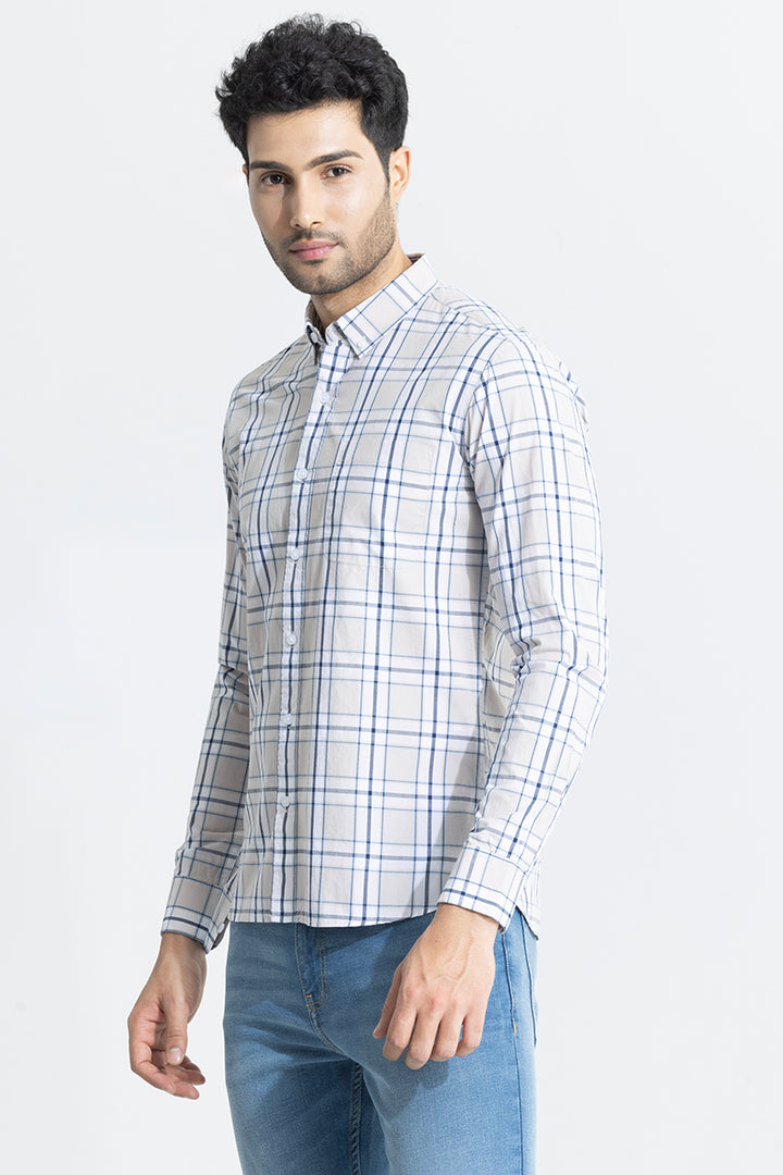 Parallel Grid White Checks Shirt