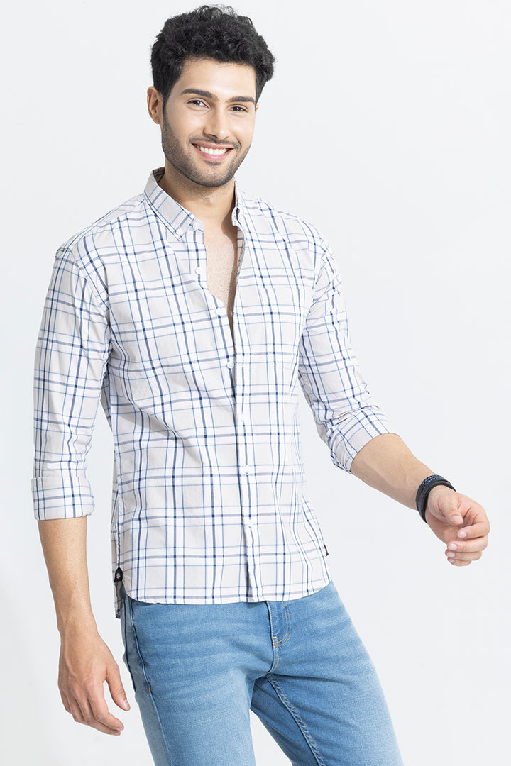 Parallel Grid White Checks Shirt