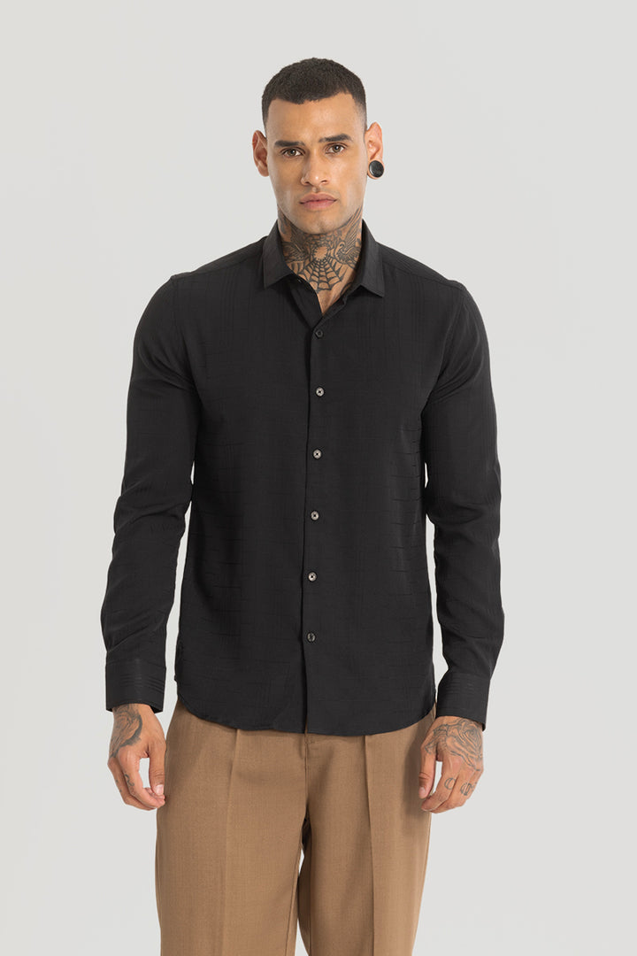 Black Embroidered Stripes Shirt