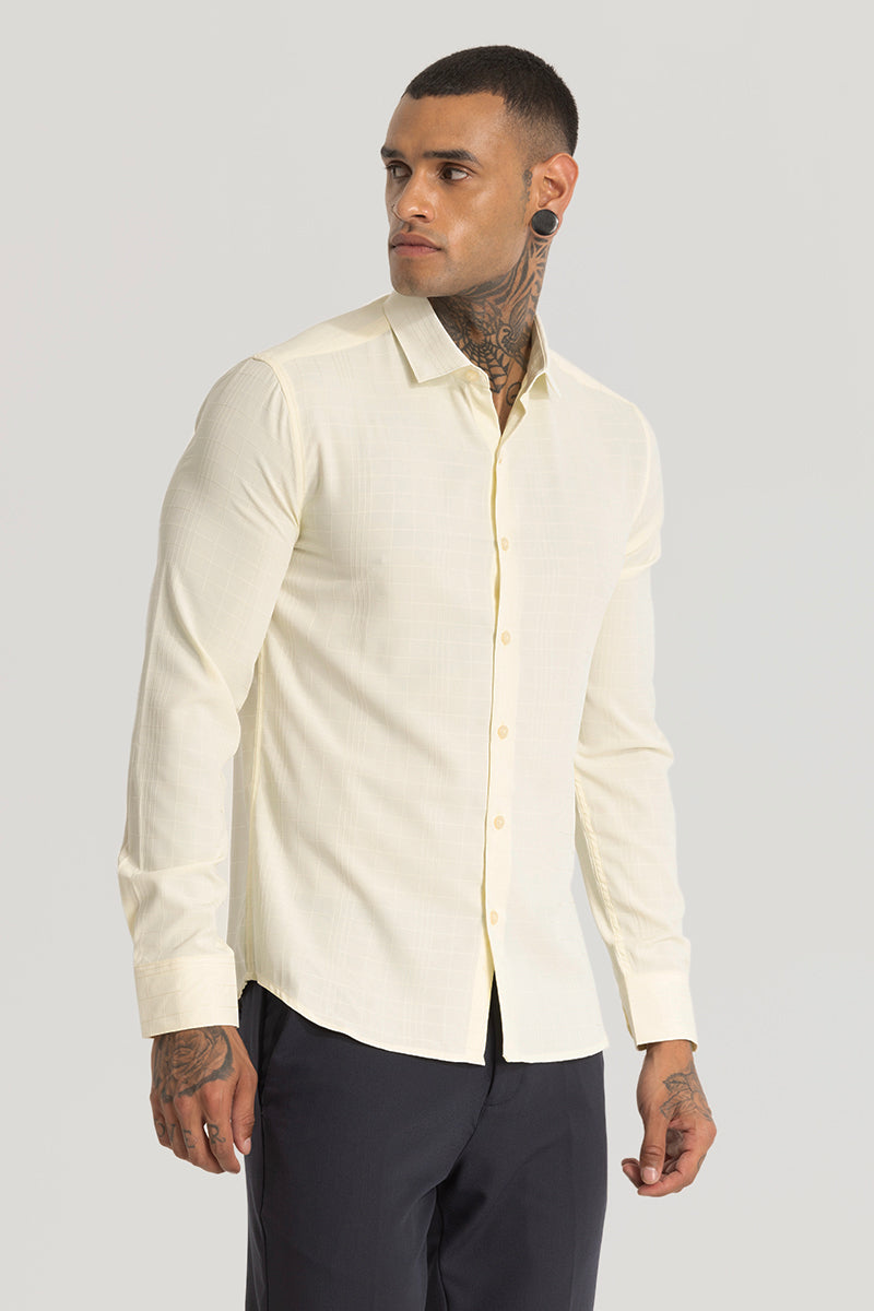 Cream Embroidered Stripes Shirt