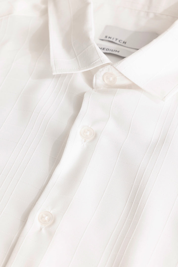 White Embroidered Stripes Shirt