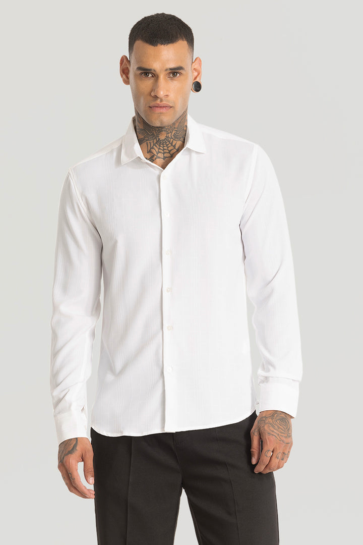 White Embroidered Stripes Shirt