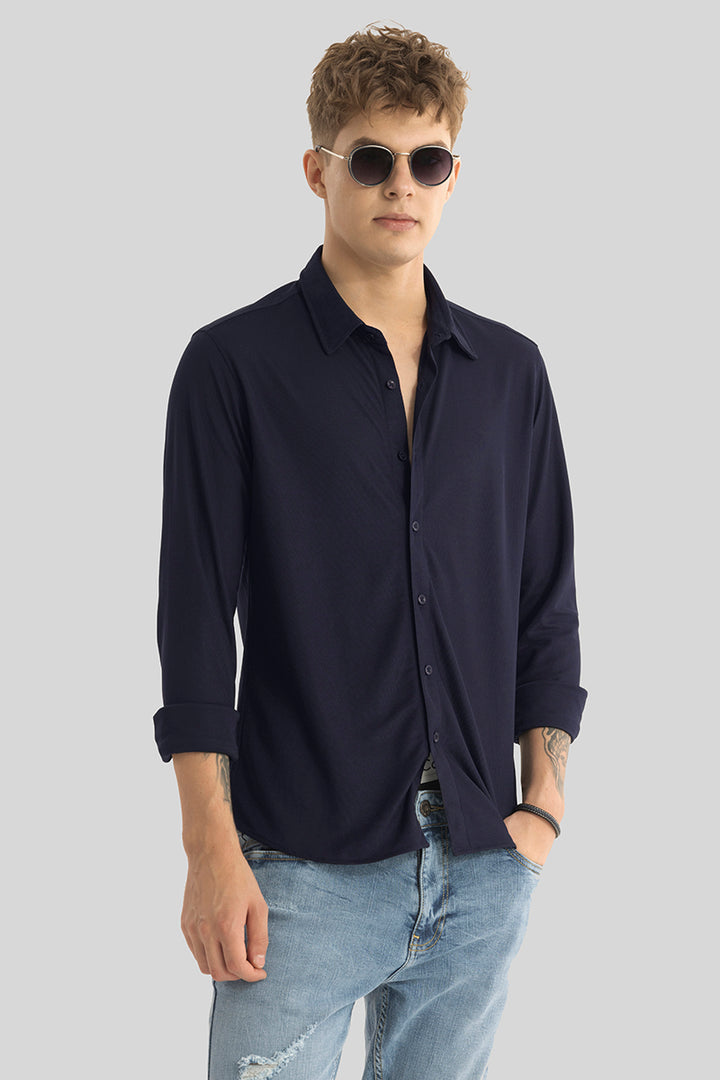 Carmine Navy Knitted Shirt