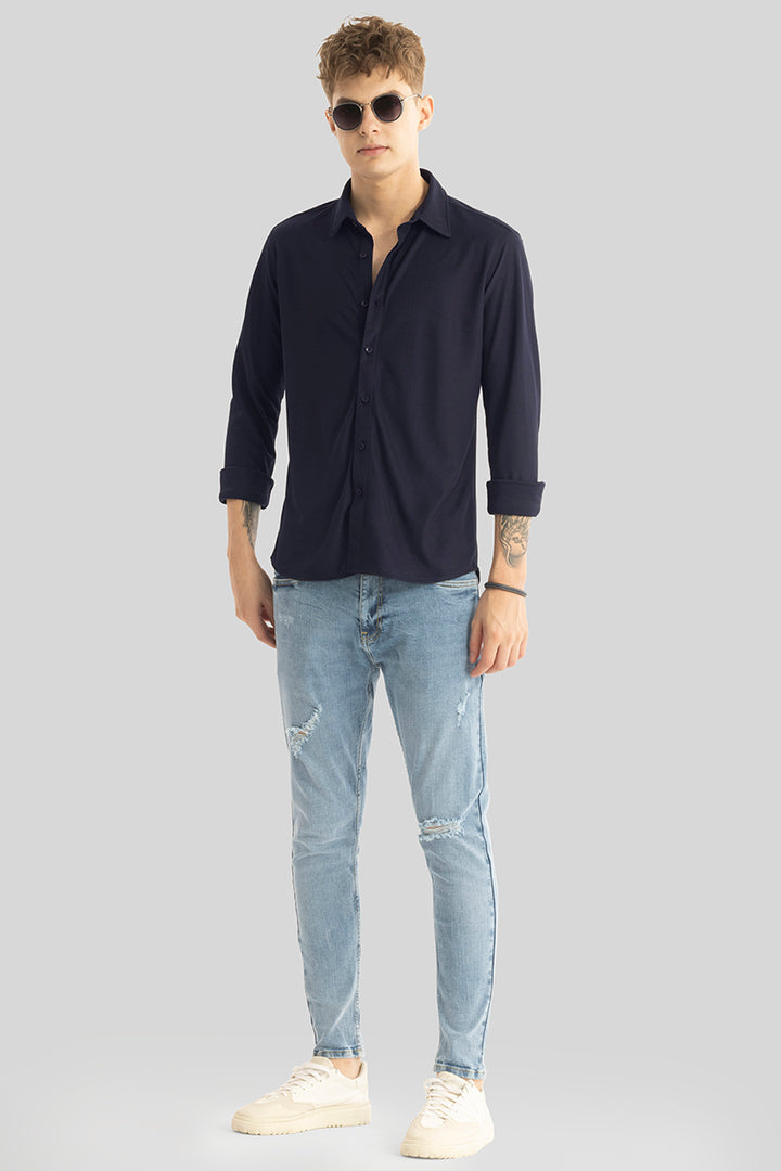 Carmine Navy Knitted Shirt