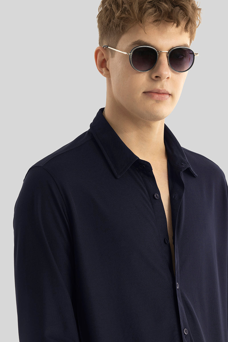 Carmine Navy Knitted Shirt