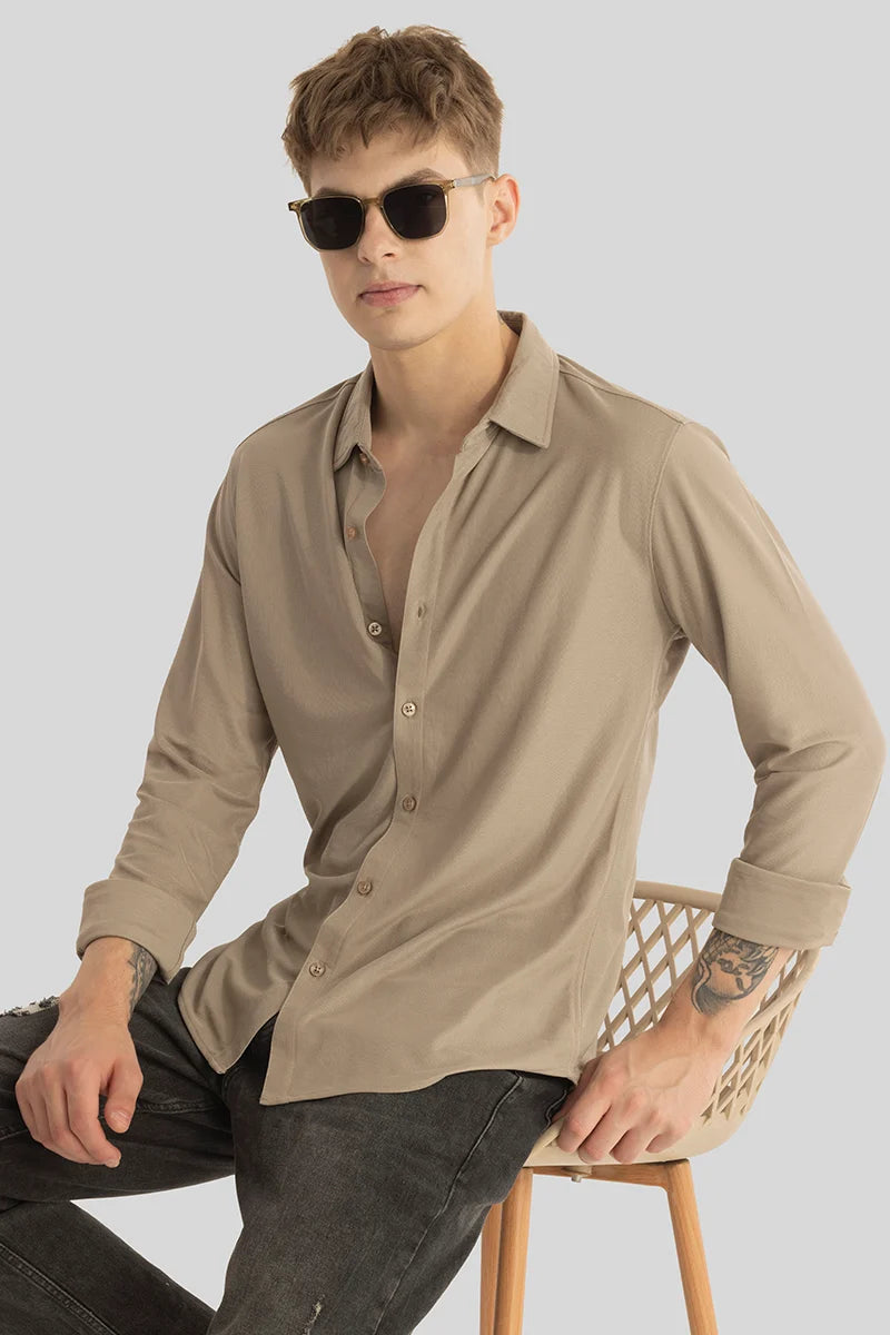 Carmine Light Brown Knitted Shirt