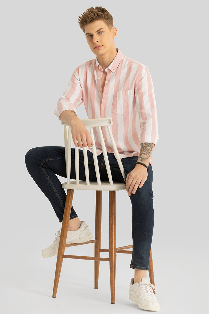 Pulse Light Pink Stripes Linen Shirt