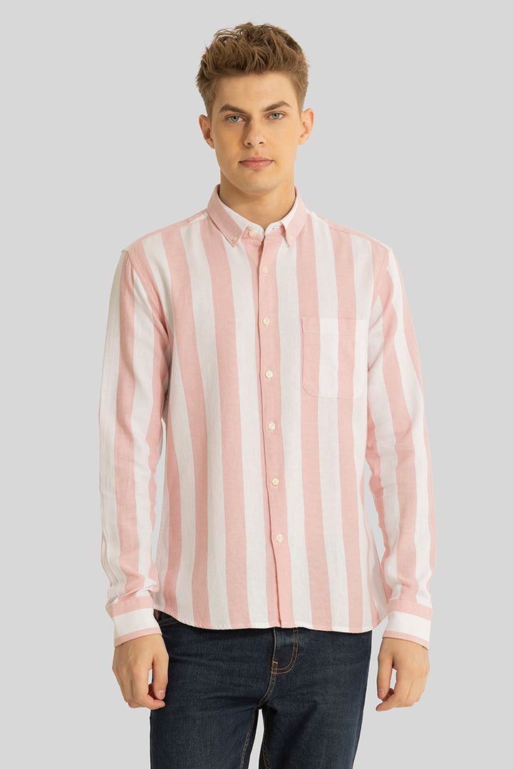 Pulse Light Pink Stripes Linen Shirt