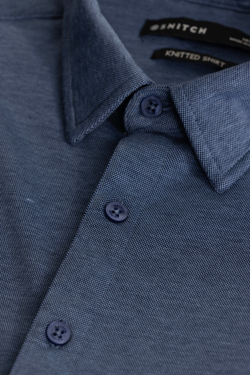 CollarEase Dark Blue Knitted Shirt