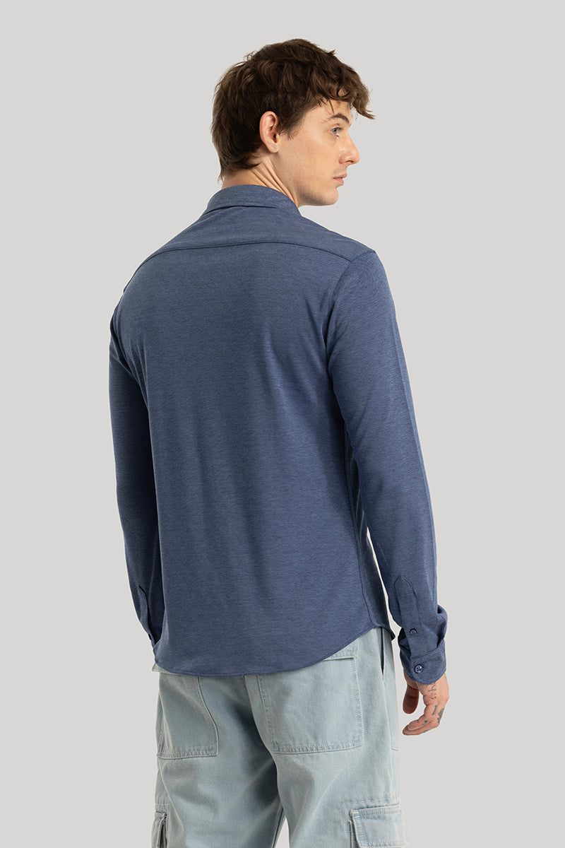 CollarEase Dark Blue Knitted Shirt