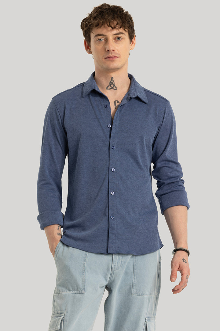 CollarEase Dark Blue Knitted Shirt