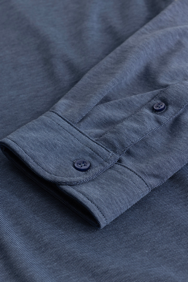 CollarEase Dark Blue Knitted Shirt