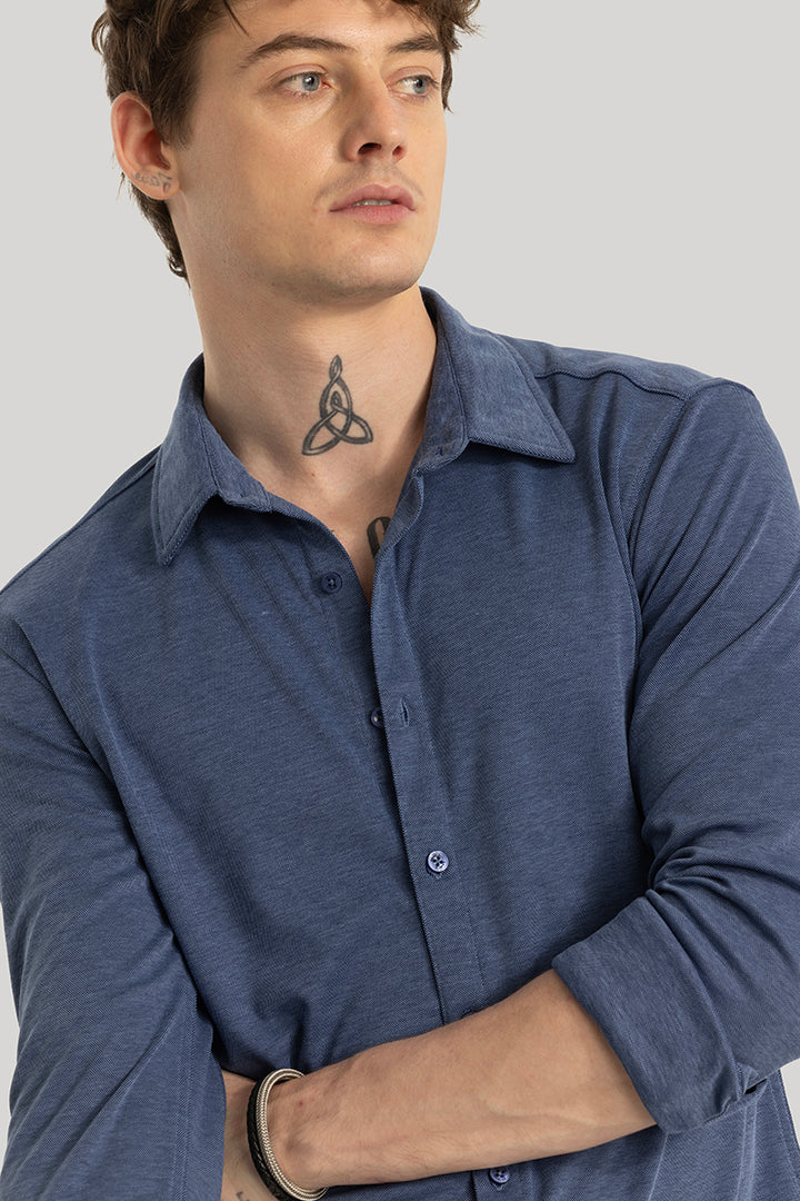 CollarEase Dark Blue Knitted Shirt