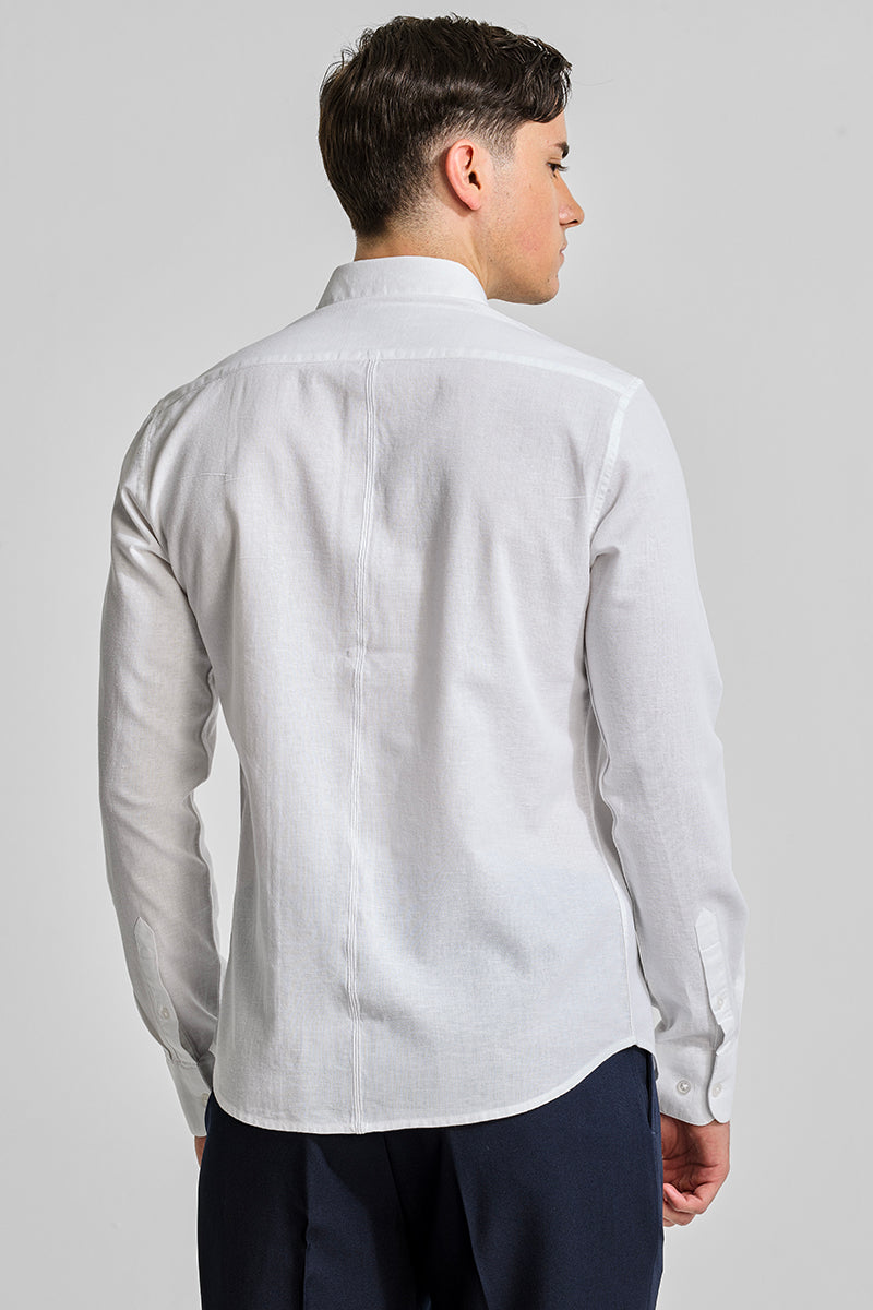 White Embroidered Linen Blend Shirt