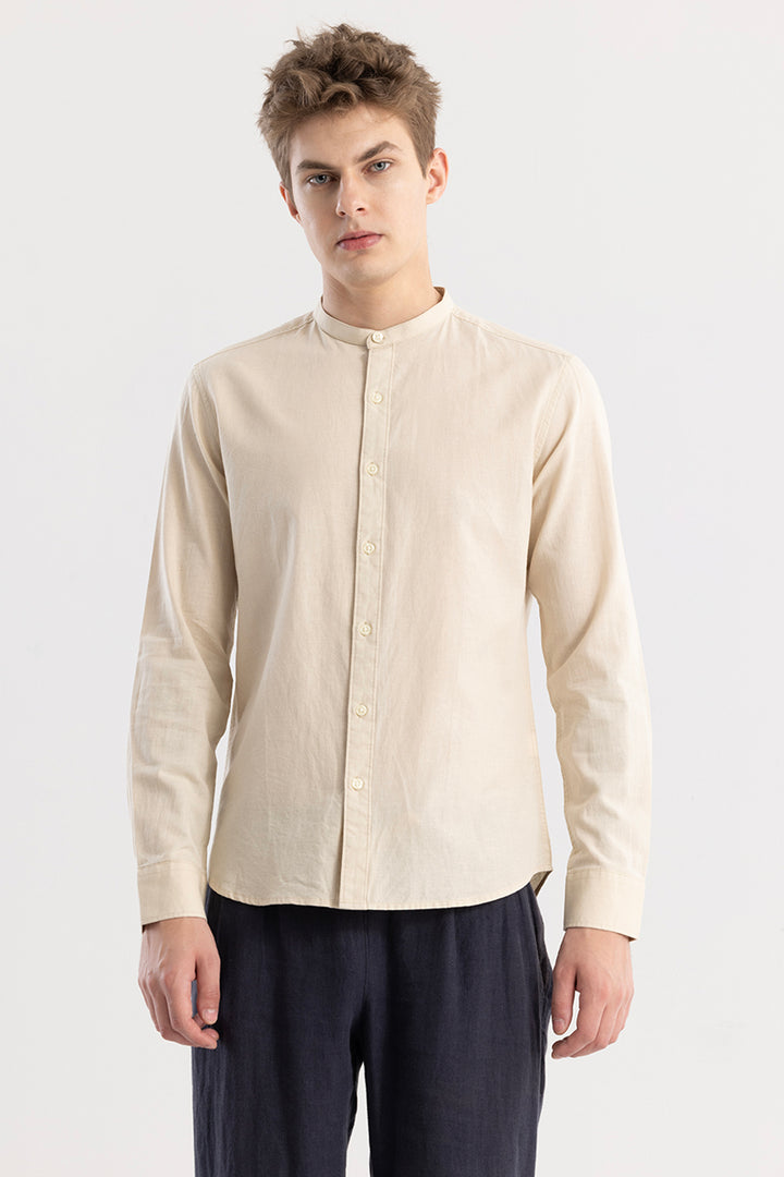 Linen Elegance Cream Plain Shirt