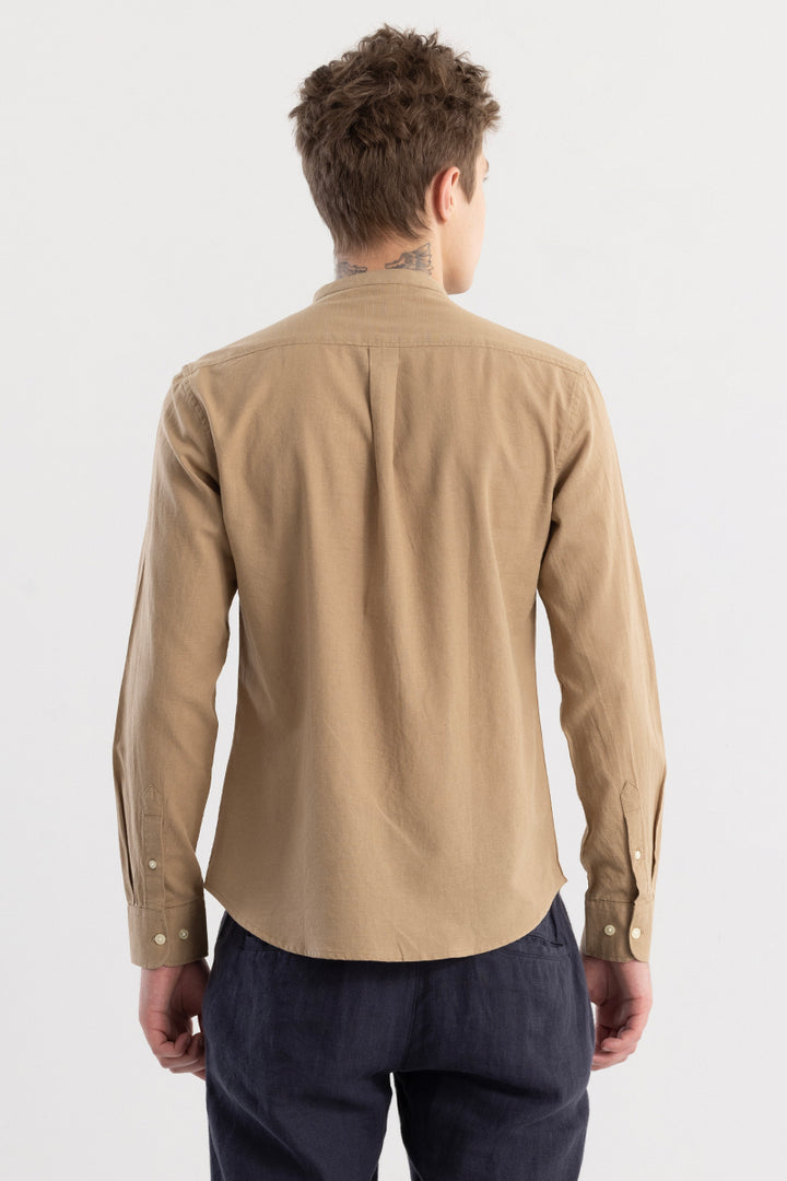 Linen Elegance Khaki Plain Shirt