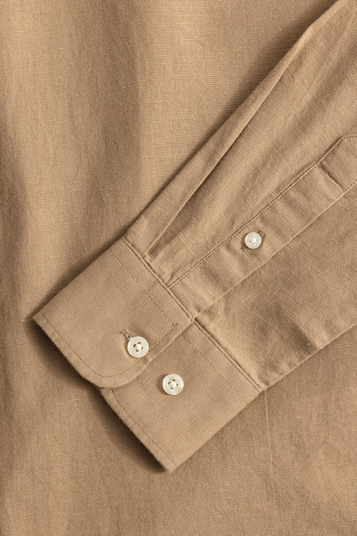 Linen Elegance Khaki Plain Shirt