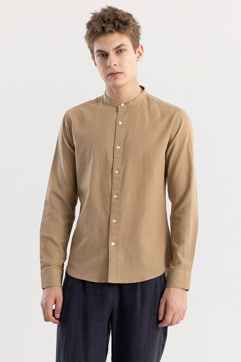 Linen Elegance Khaki Plain Shirt