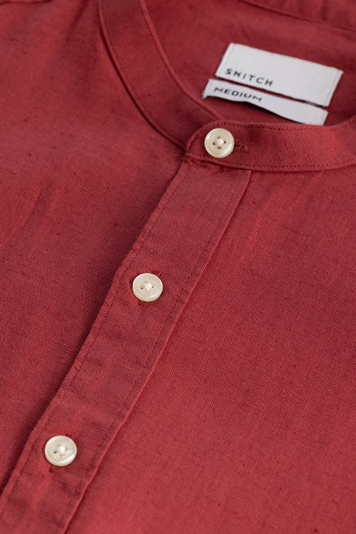 Linen Elegance Red Plain Shirt