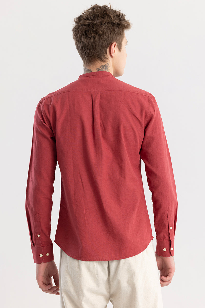 Linen Elegance Red Plain Shirt