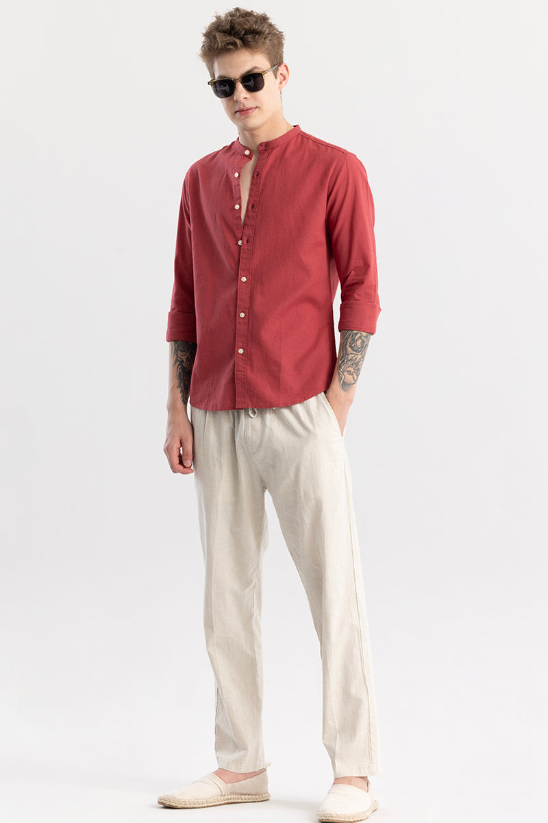 Linen Elegance Red Plain Shirt