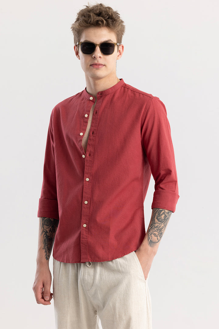 Linen Elegance Red Plain Shirt