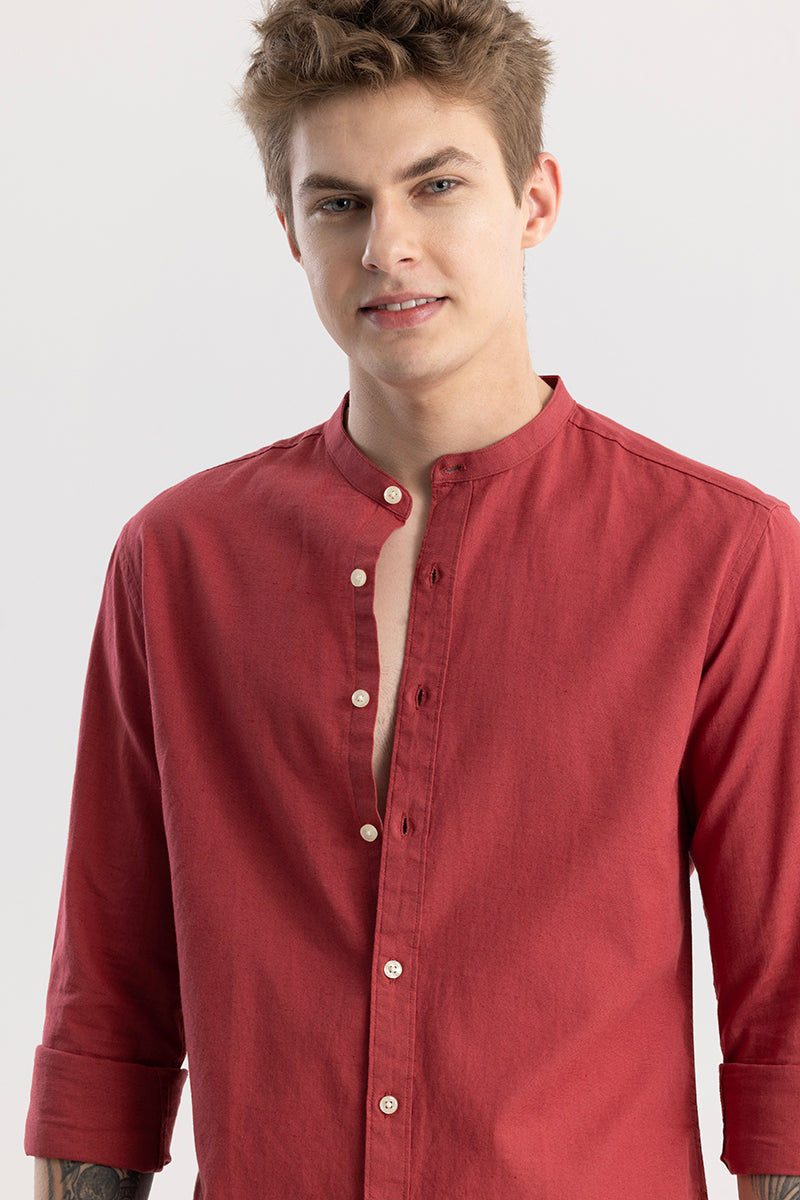 Linen Elegance Red Plain Shirt