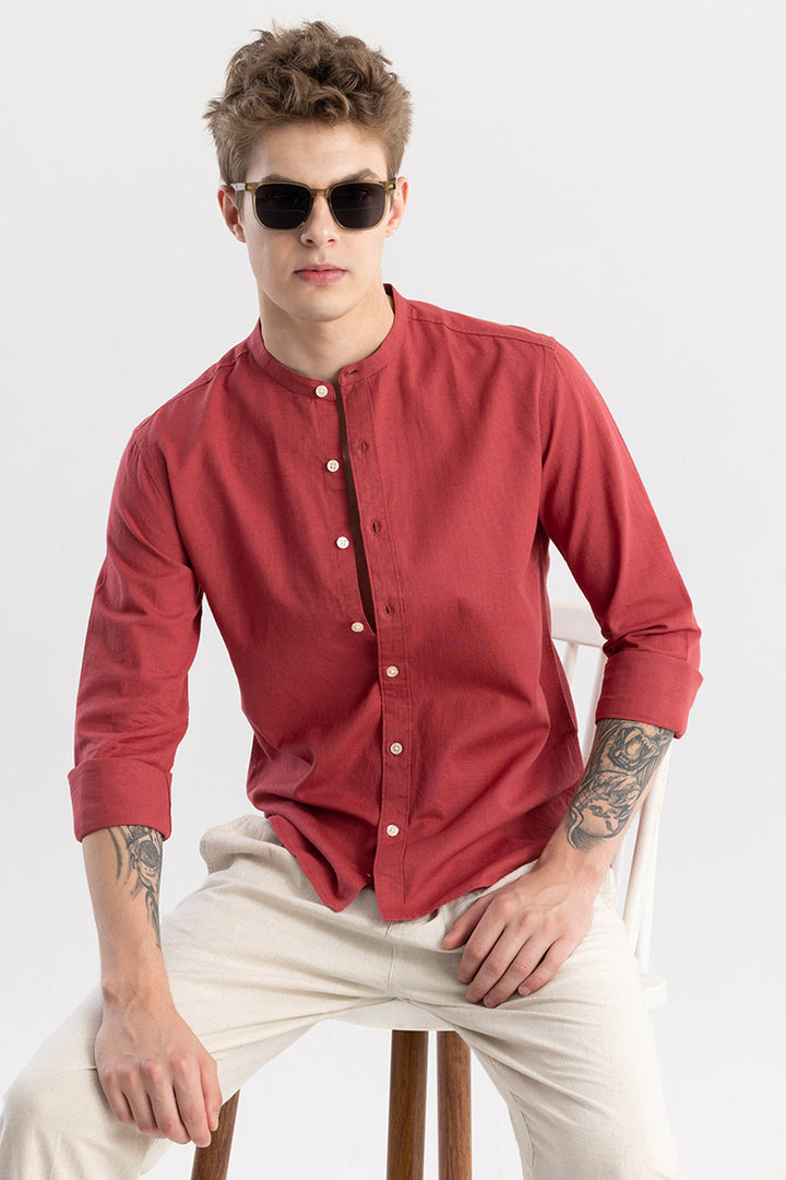 Linen Elegance Red Plain Shirt