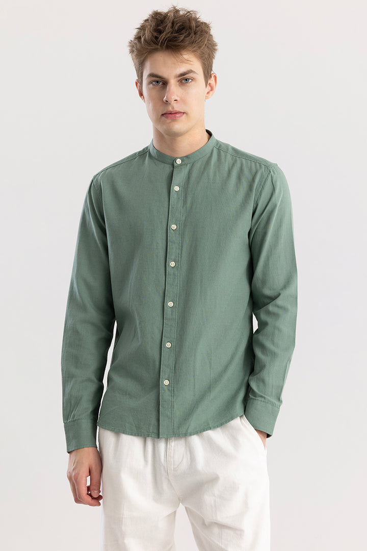 Linen Elegance Green Plain Shirts