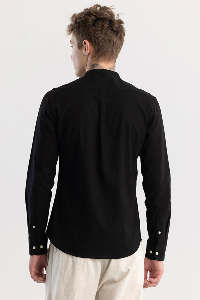 Linen Elegance Plain Black Shirt