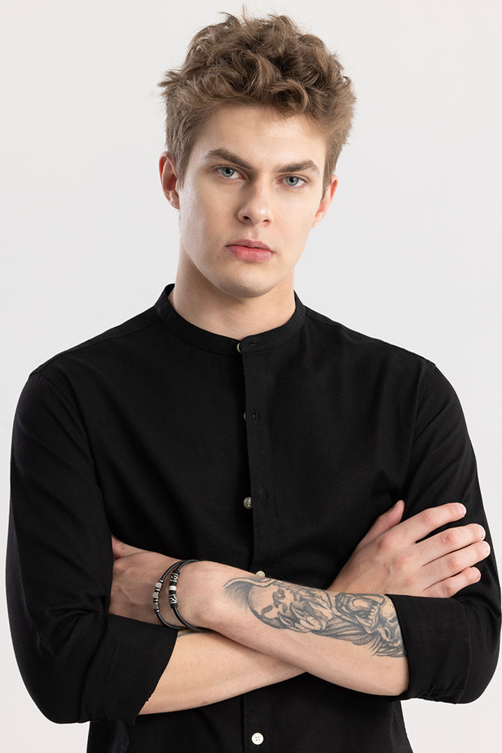 Linen Elegance Plain Black Shirt