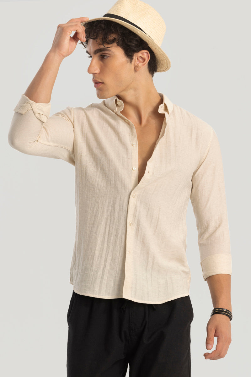 Cream Oxford Linen Blend Shirt