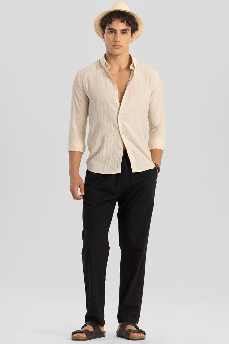 Cream Oxford Linen Blend Shirt