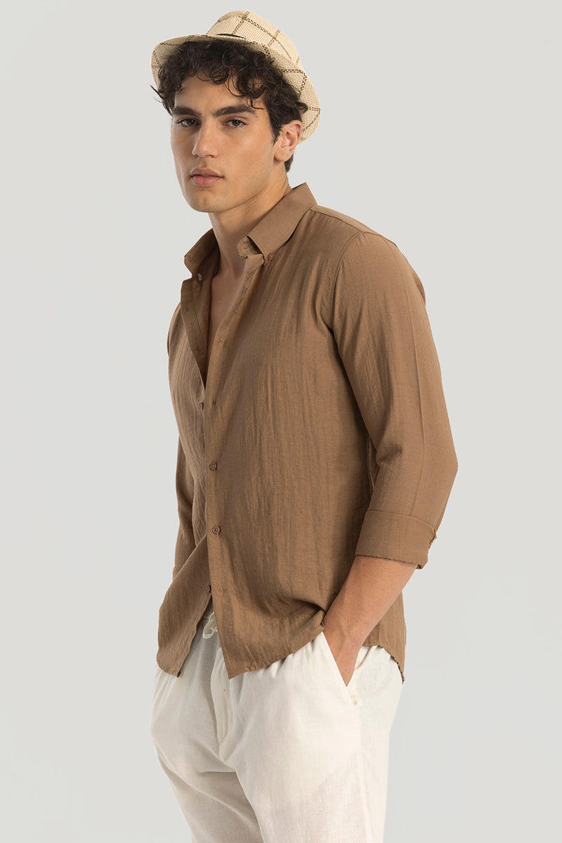 Brown Oxford Linen Blend Shirt