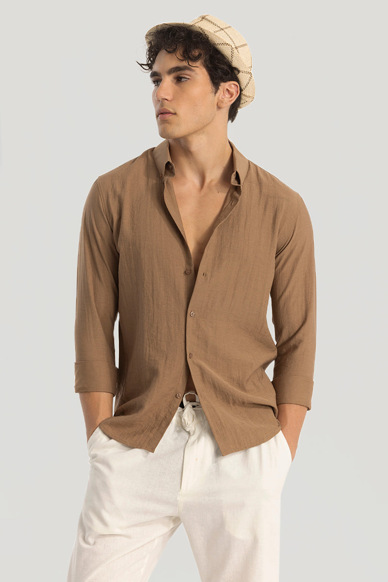 Brown Oxford Linen Blend Shirt