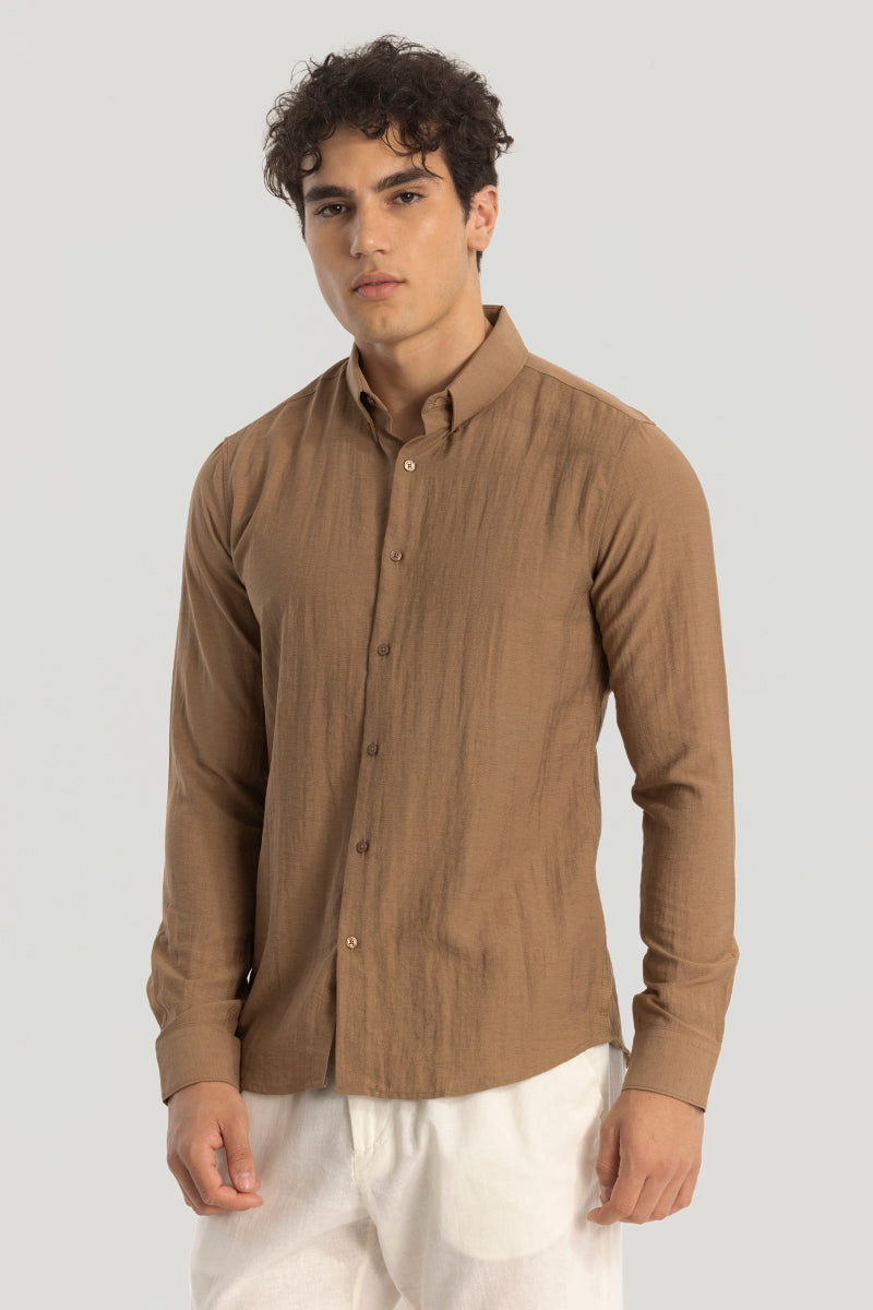 Brown Oxford Linen Blend Shirt