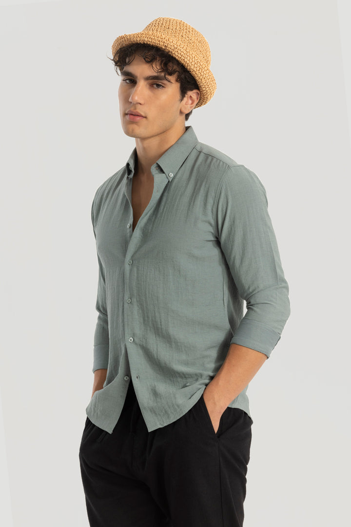 Light Green Oxford Linen Blend Shirt