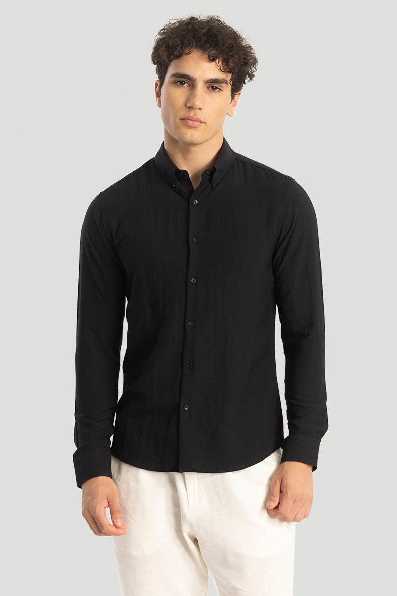 Black Oxford Linen Blend Shirt