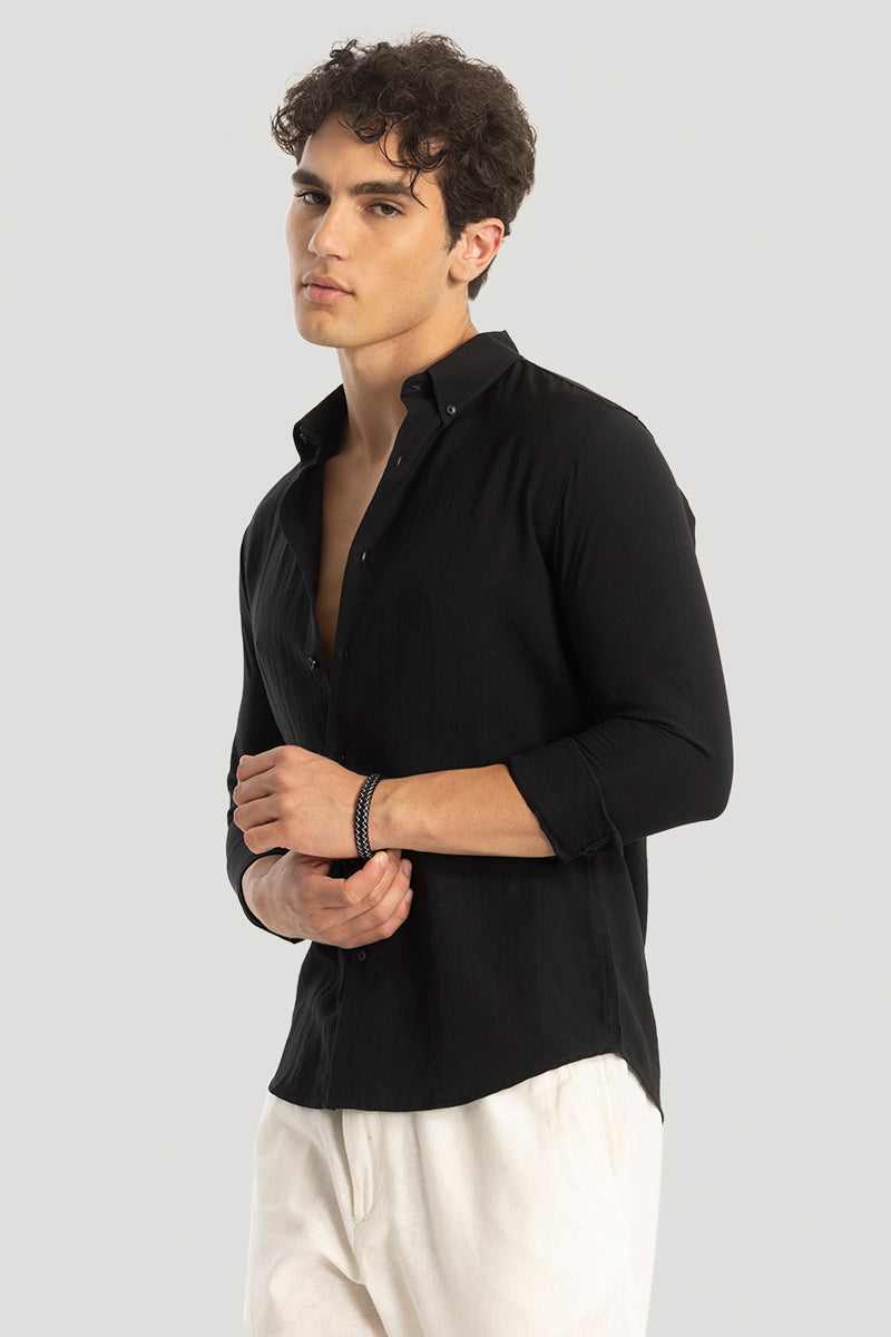 Black Oxford Linen Blend Shirt