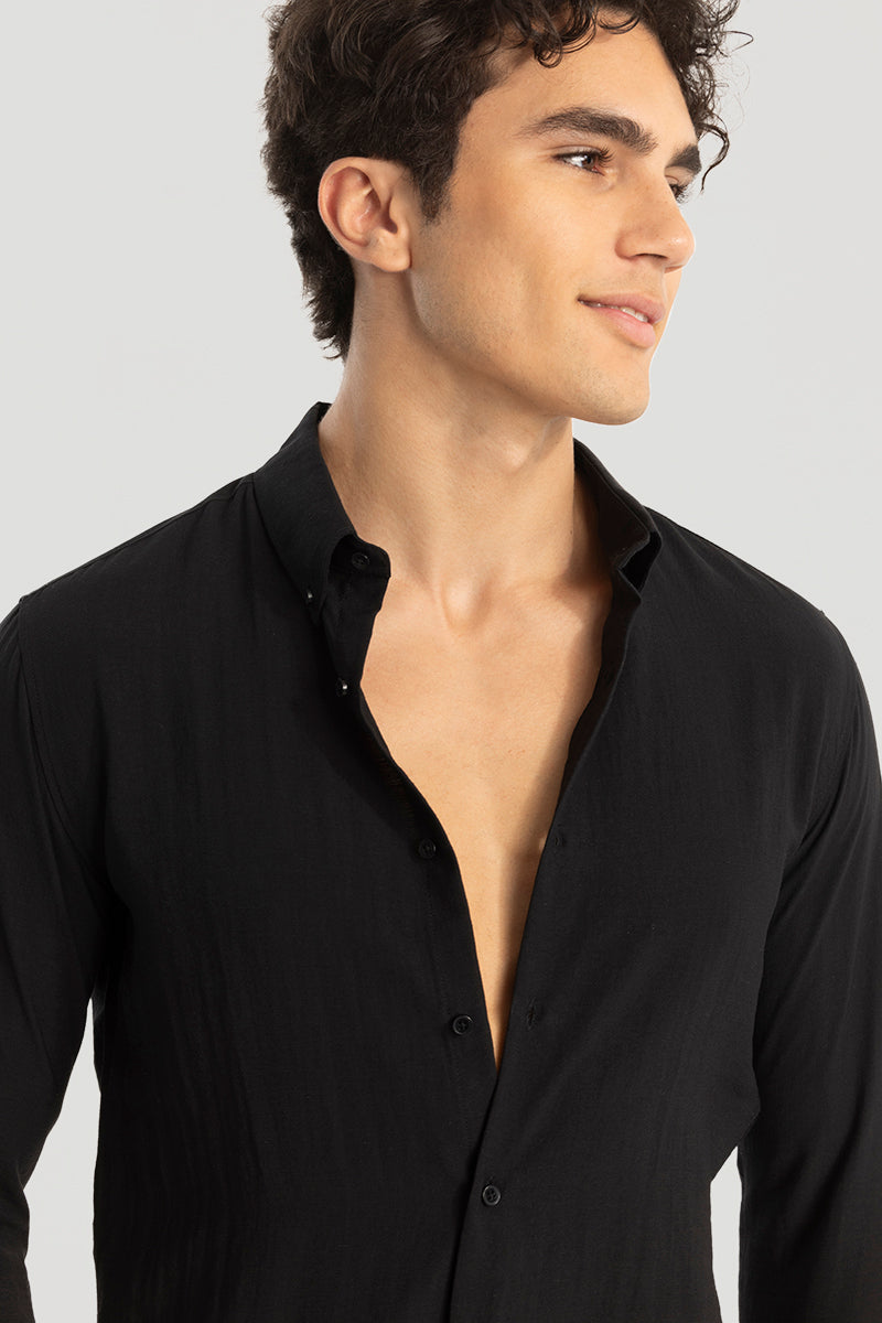 Black Oxford Linen Blend Shirt