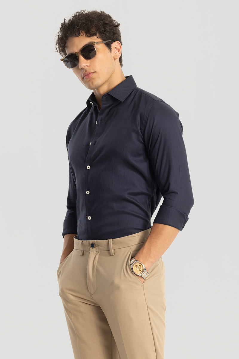 Easy Iron Navy Slim Fit Shirt