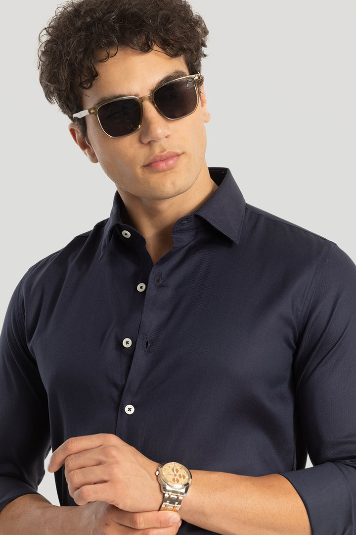 Easy Iron Navy Slim Fit Shirt