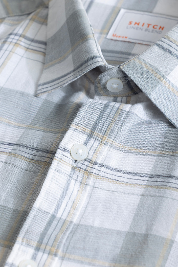 Alessia Light Grey Checks Linen Blend Shirt