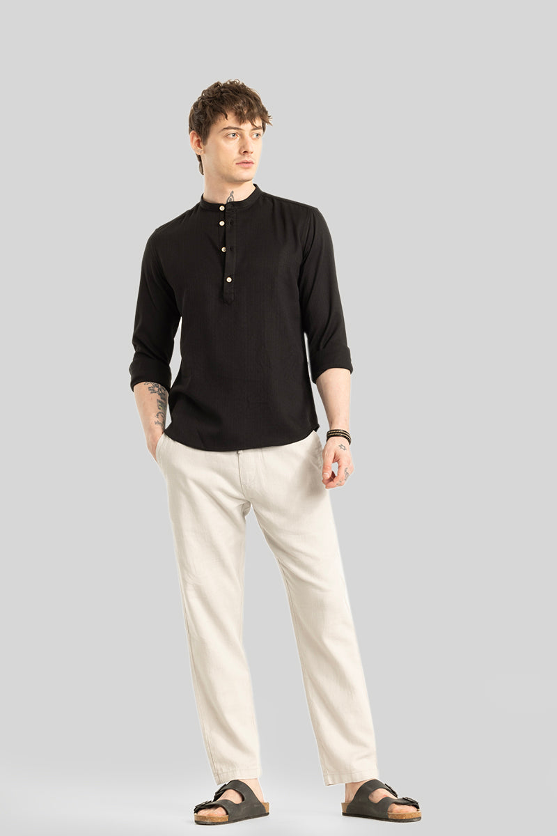 Rutger Black Textured Kurta