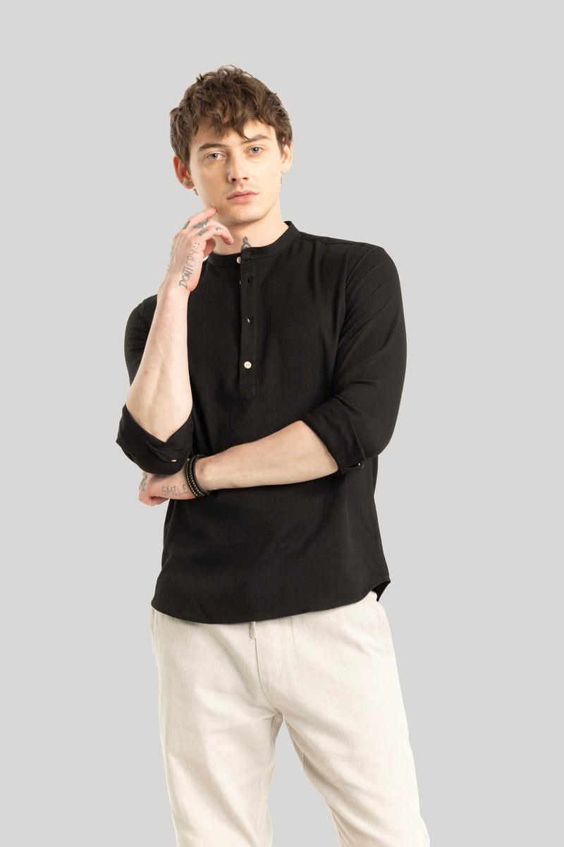 Rutger Black Textured Kurta