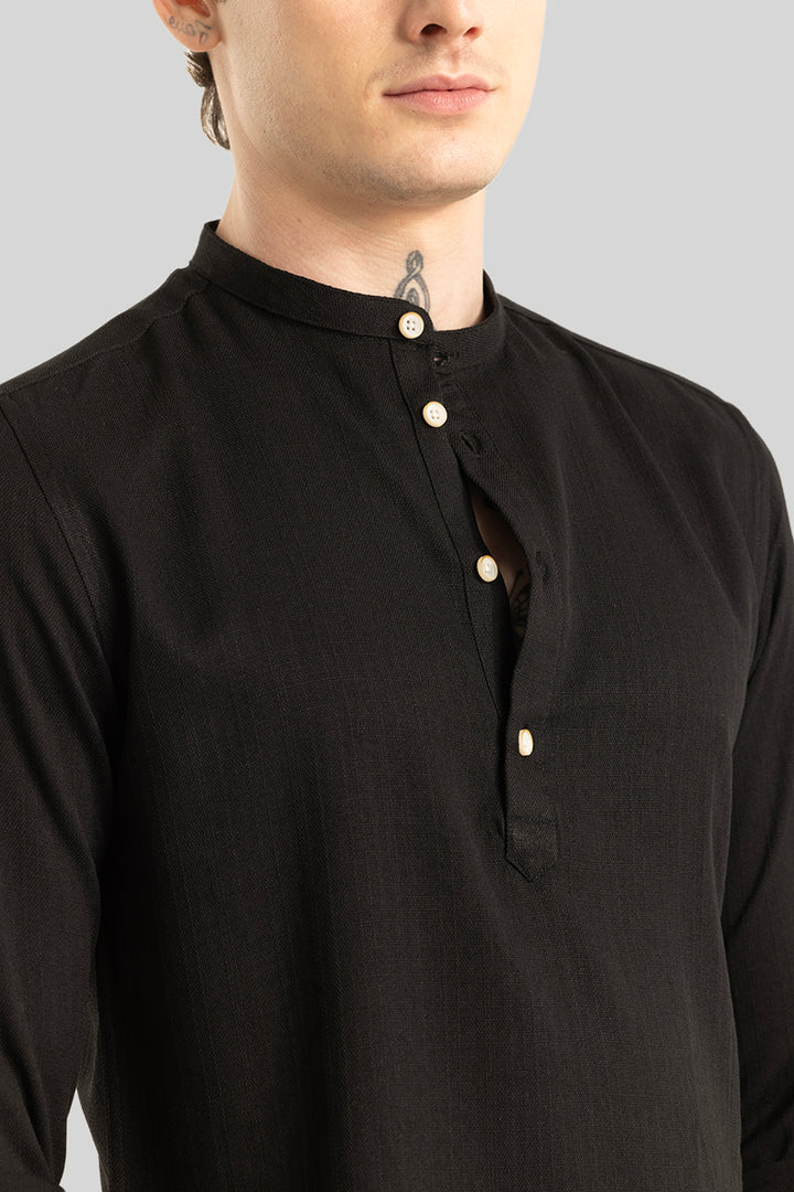 Rutger Black Textured Kurta