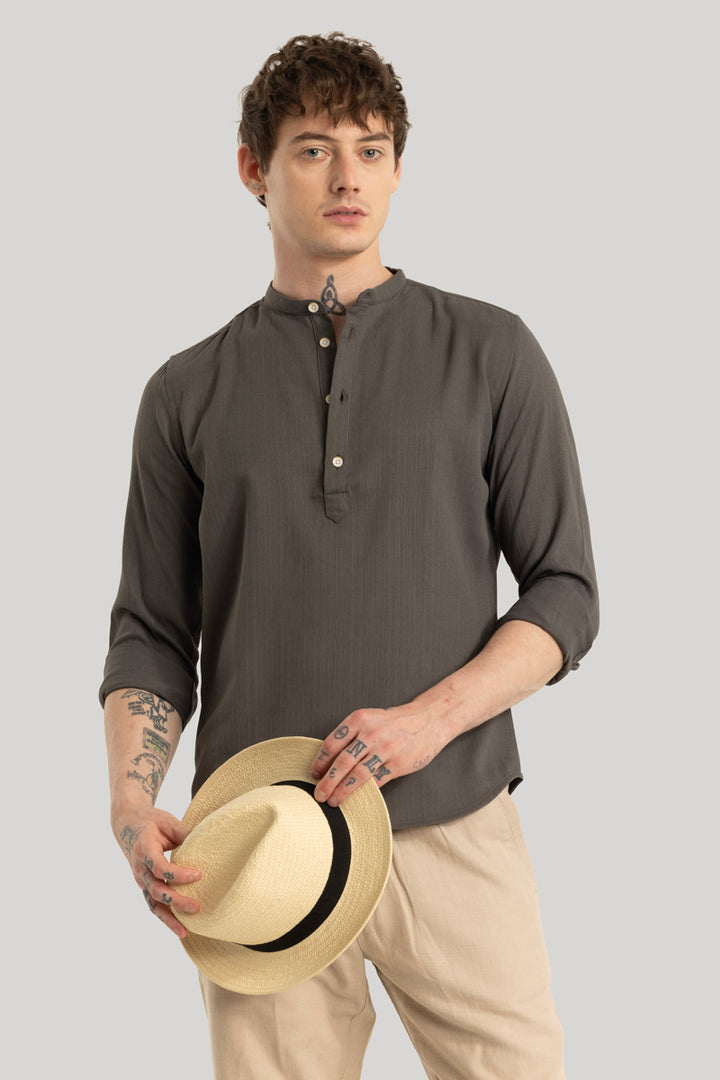 Rutger Charcoal Grey Textured Kurta