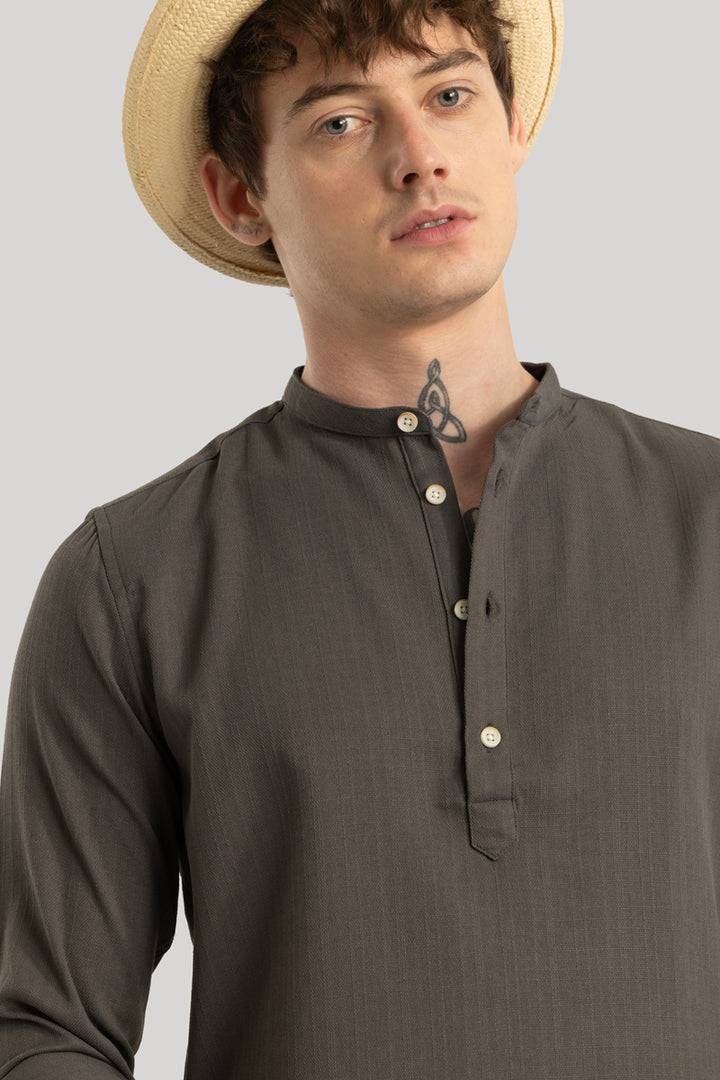 Rutger Charcoal Grey Textured Kurta