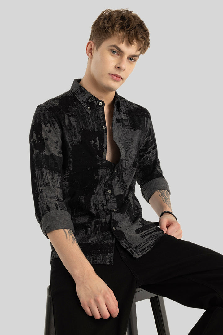 Black Abstract Corduroy Shirt