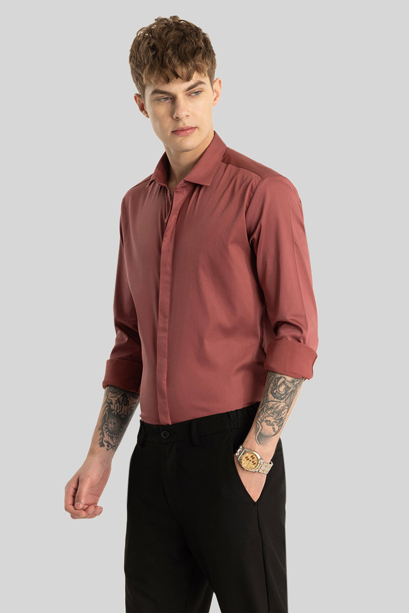 Rustic Red Concealed Placket Shirt